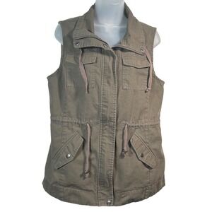 Sebby Women Utility Vest Khaki Green Cargo Pockets Drawstring Sleeveless M VTG